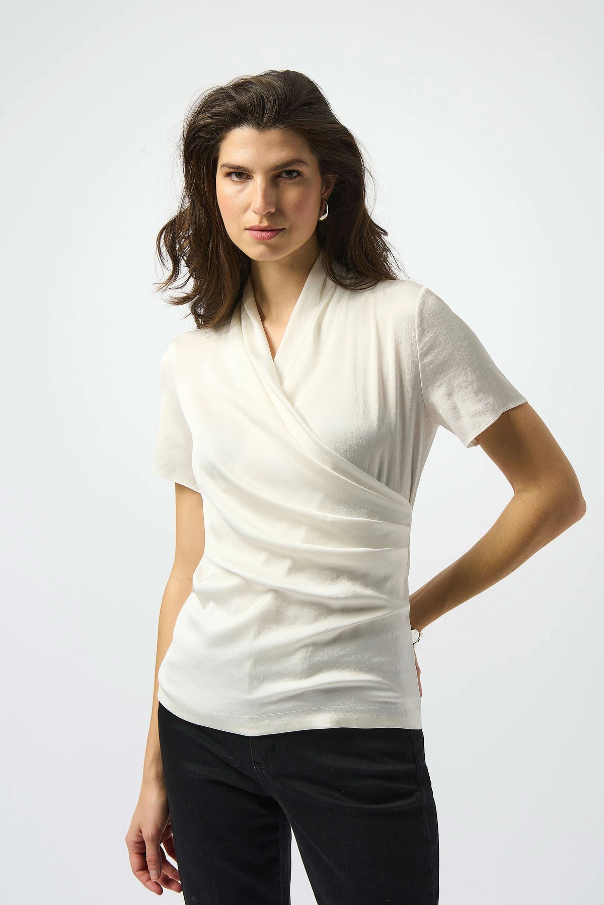 Joseph Ribkoff Recycled Satin And Silky Knit Wrap Top