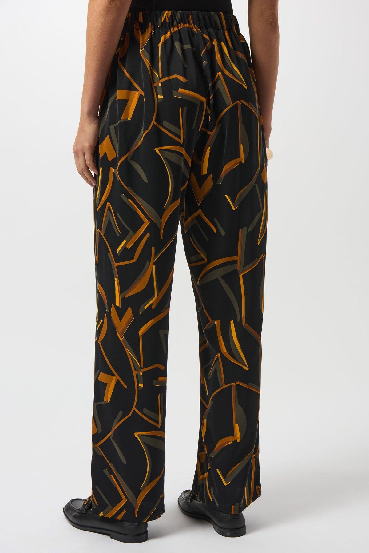 Joseph Ribkoff Black/Multi Recycled Woven Geometric Print Wide-Leg Pants