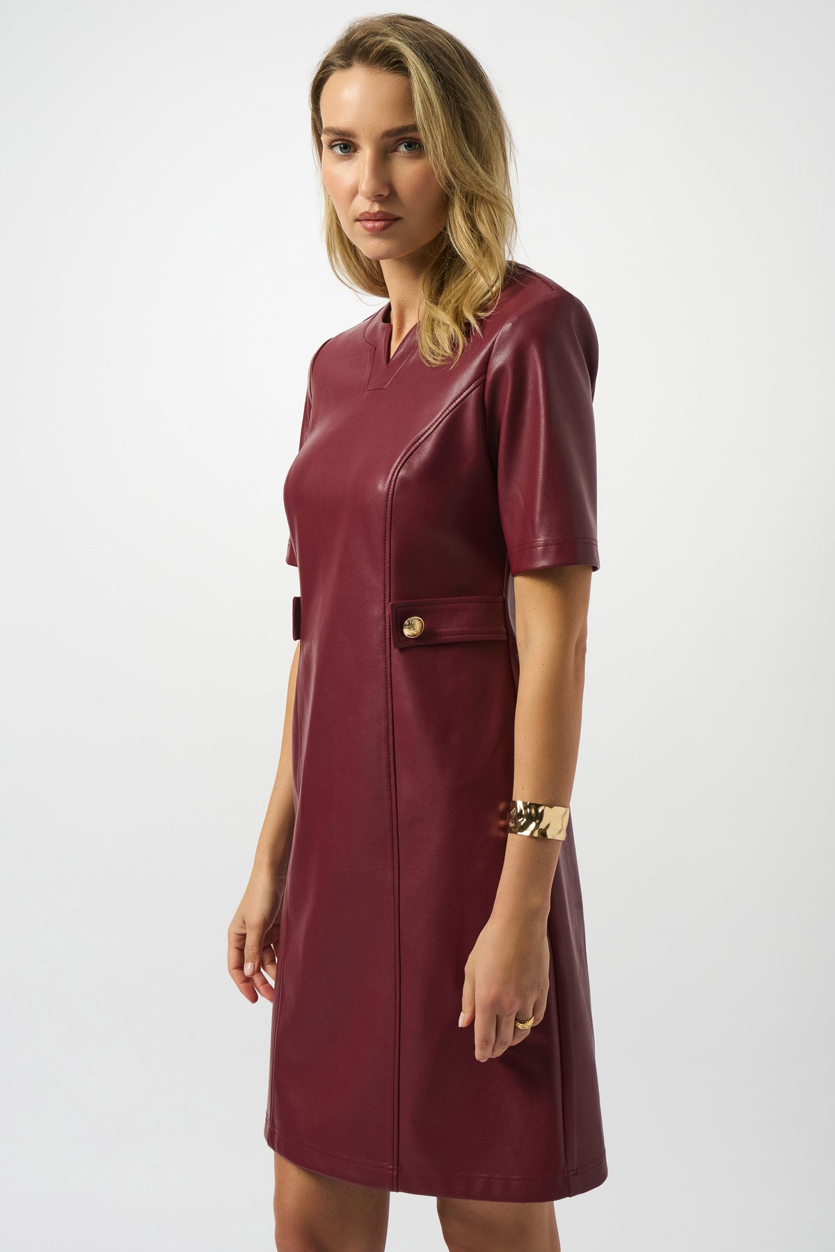 Joseph Ribkoff Merlot Leatherette A-Line Dress