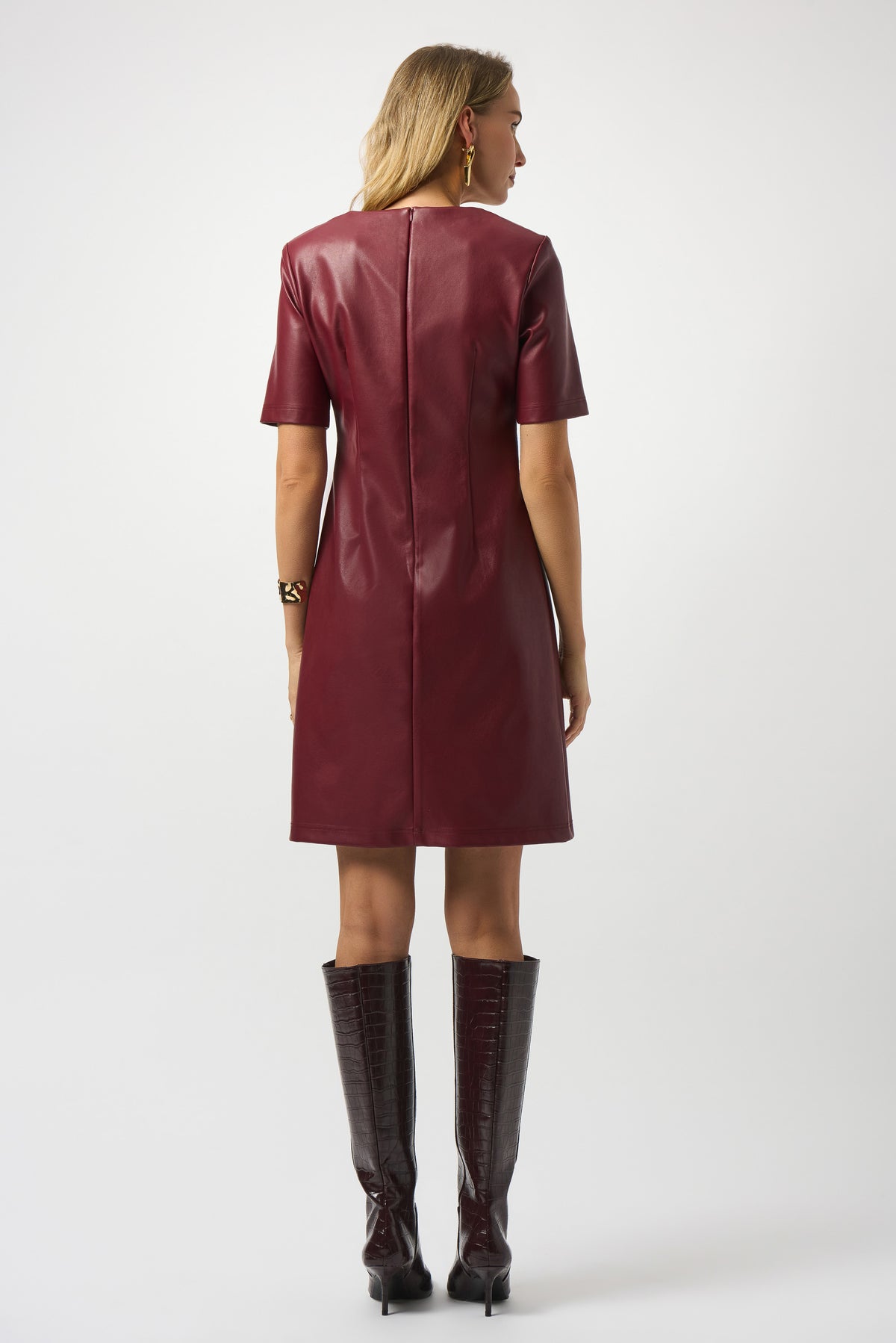 Joseph Ribkoff Merlot Leatherette A-Line Dress