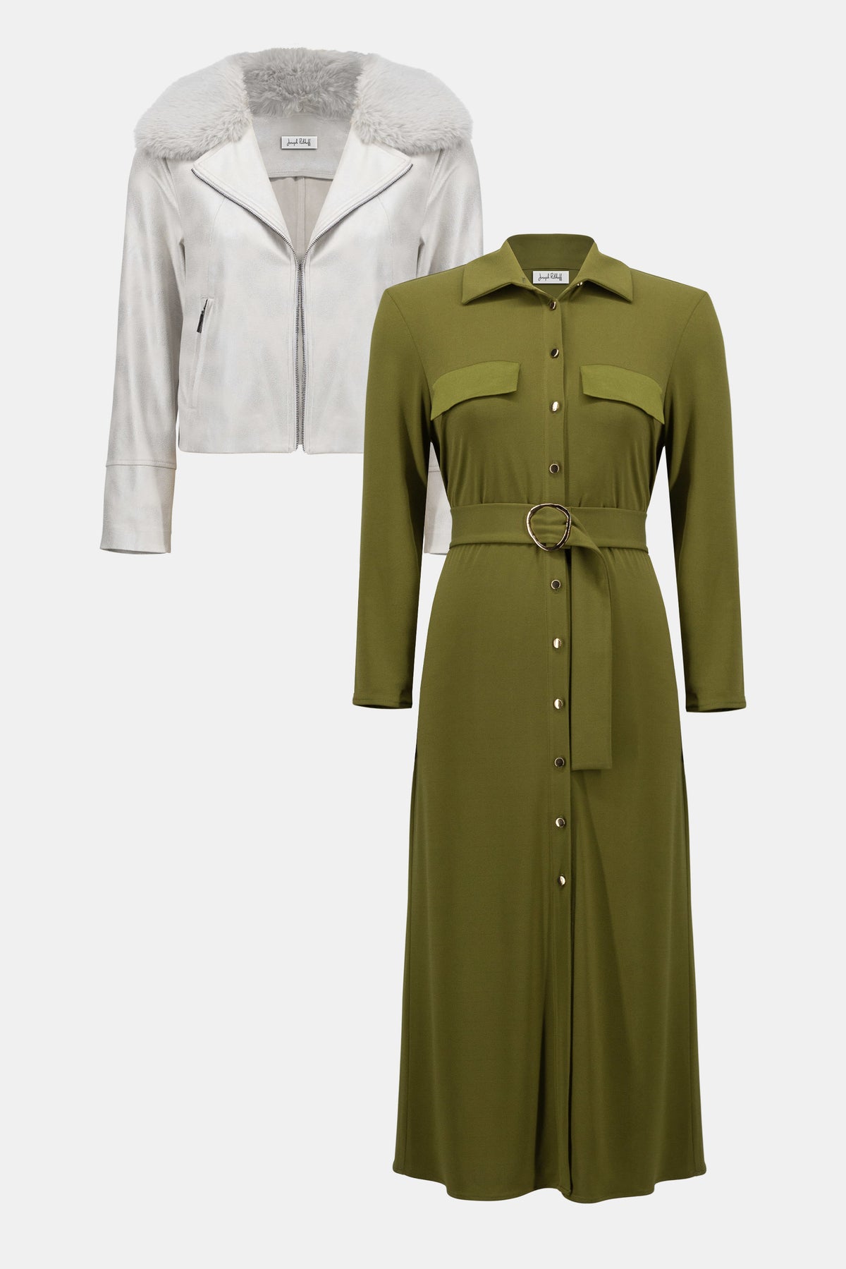Joseph Ribkoff Artichoke Moss Crepe And Satin Straight Shirt Dress