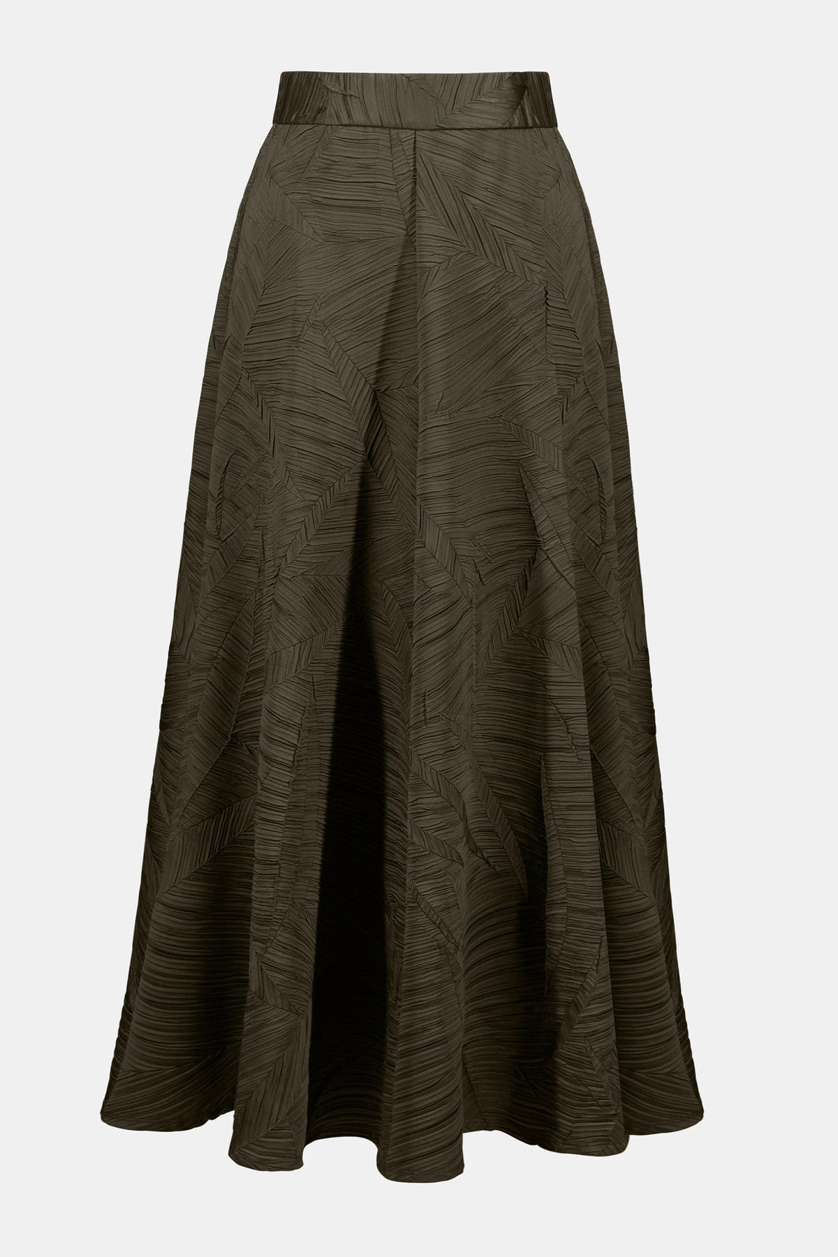 Joseph Ribkoff Avocado Pleated Satin Long Flared Skirt