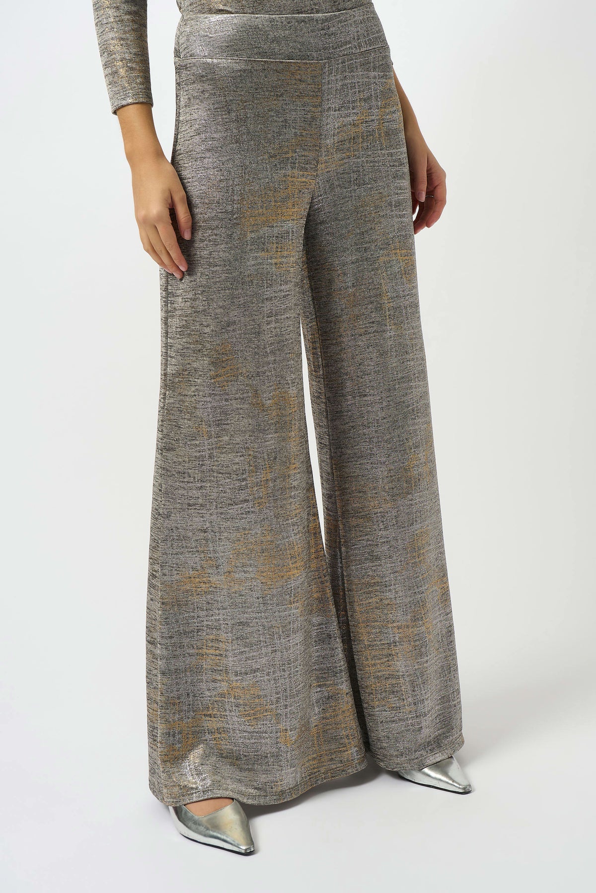 Joseph Ribkoff Beige/Multi Foiled Melange Knit Wide-Leg Pants