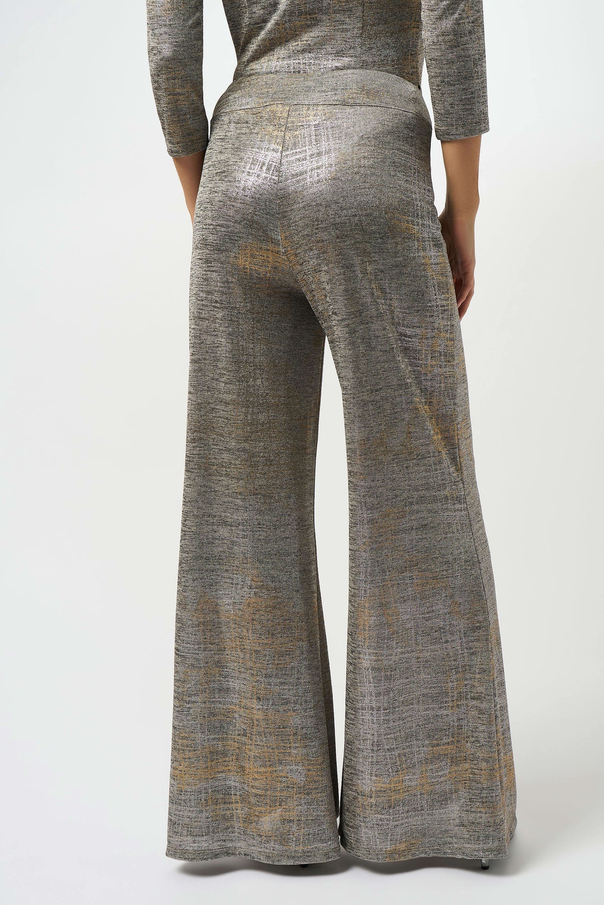 Joseph Ribkoff Beige/Multi Foiled Melange Knit Wide-Leg Pants