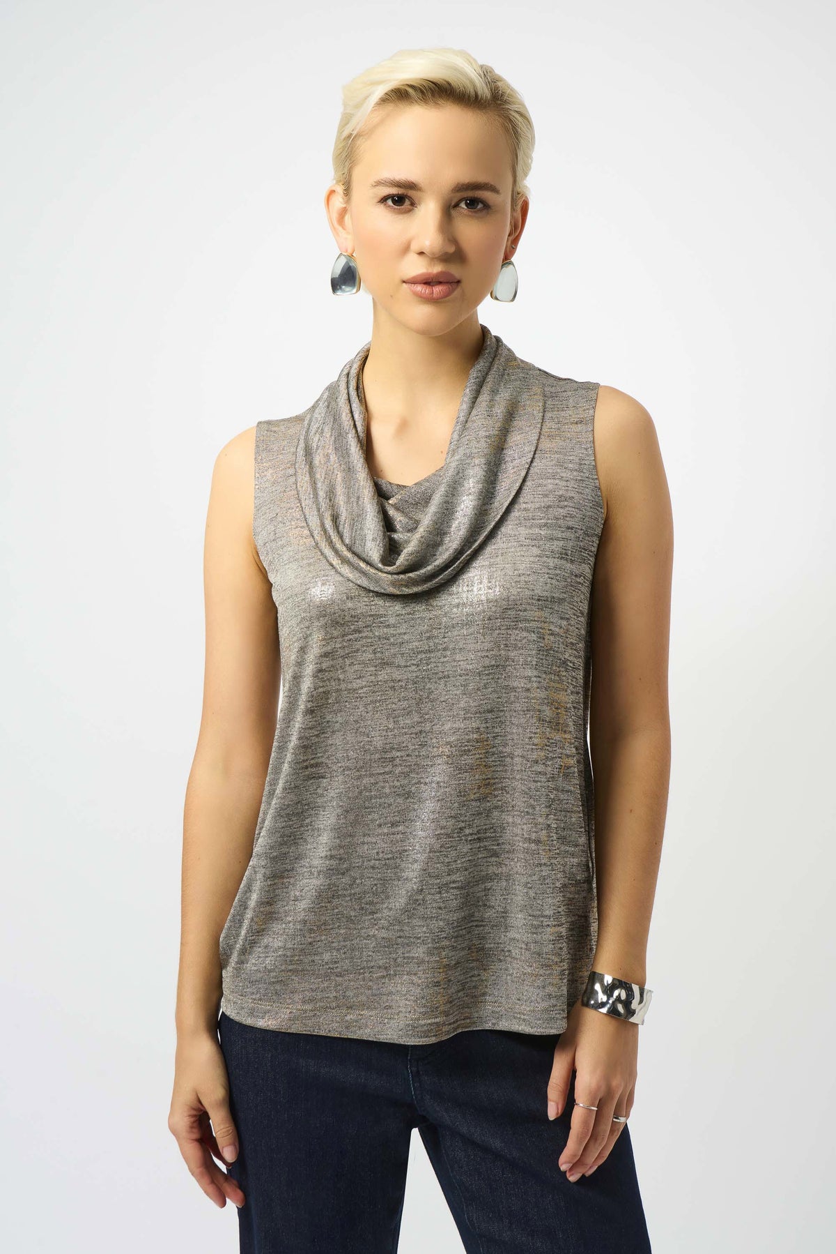 Joseph Ribkoff Beige/Multi Foiled Melange Knit Sleeveless Top