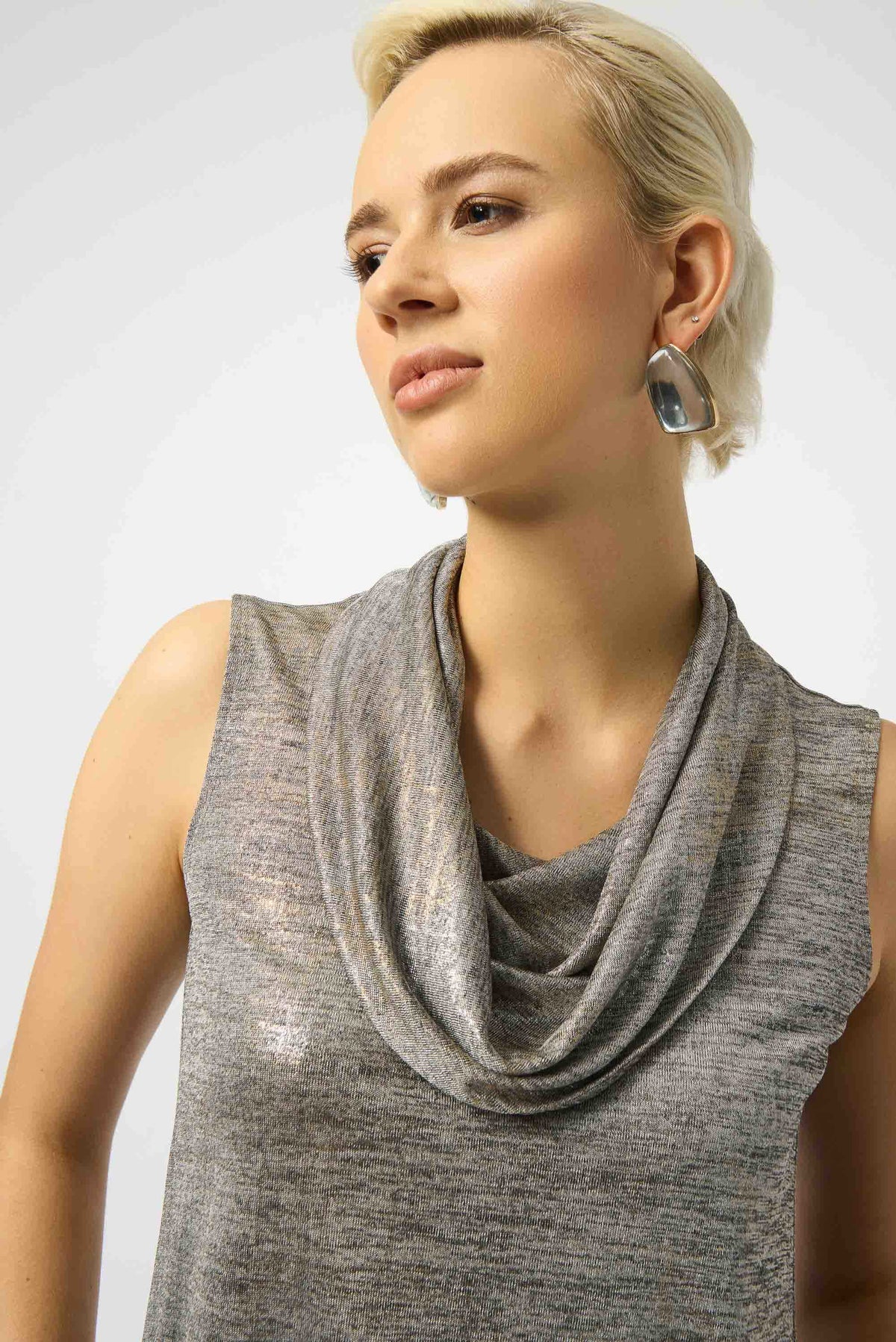 Joseph Ribkoff Beige/Multi Foiled Melange Knit Sleeveless Top