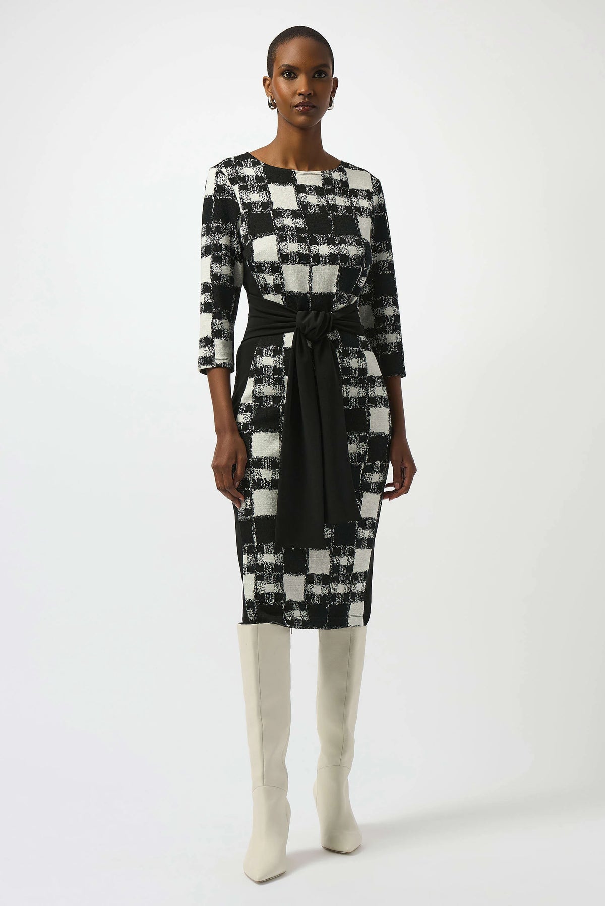 Joseph Ribkoff Jacquard Sweater Plaid Print Sheath Dress