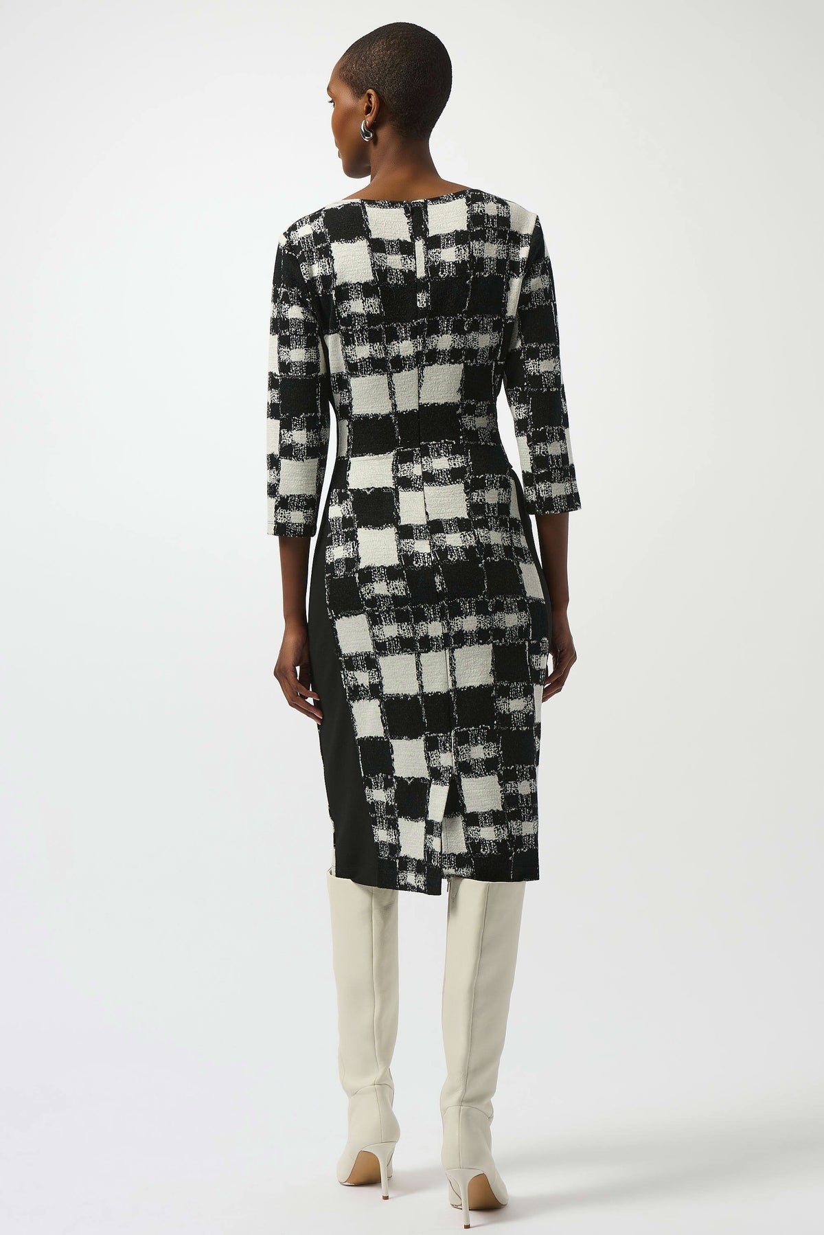 Joseph Ribkoff Jacquard Sweater Plaid Print Sheath Dress