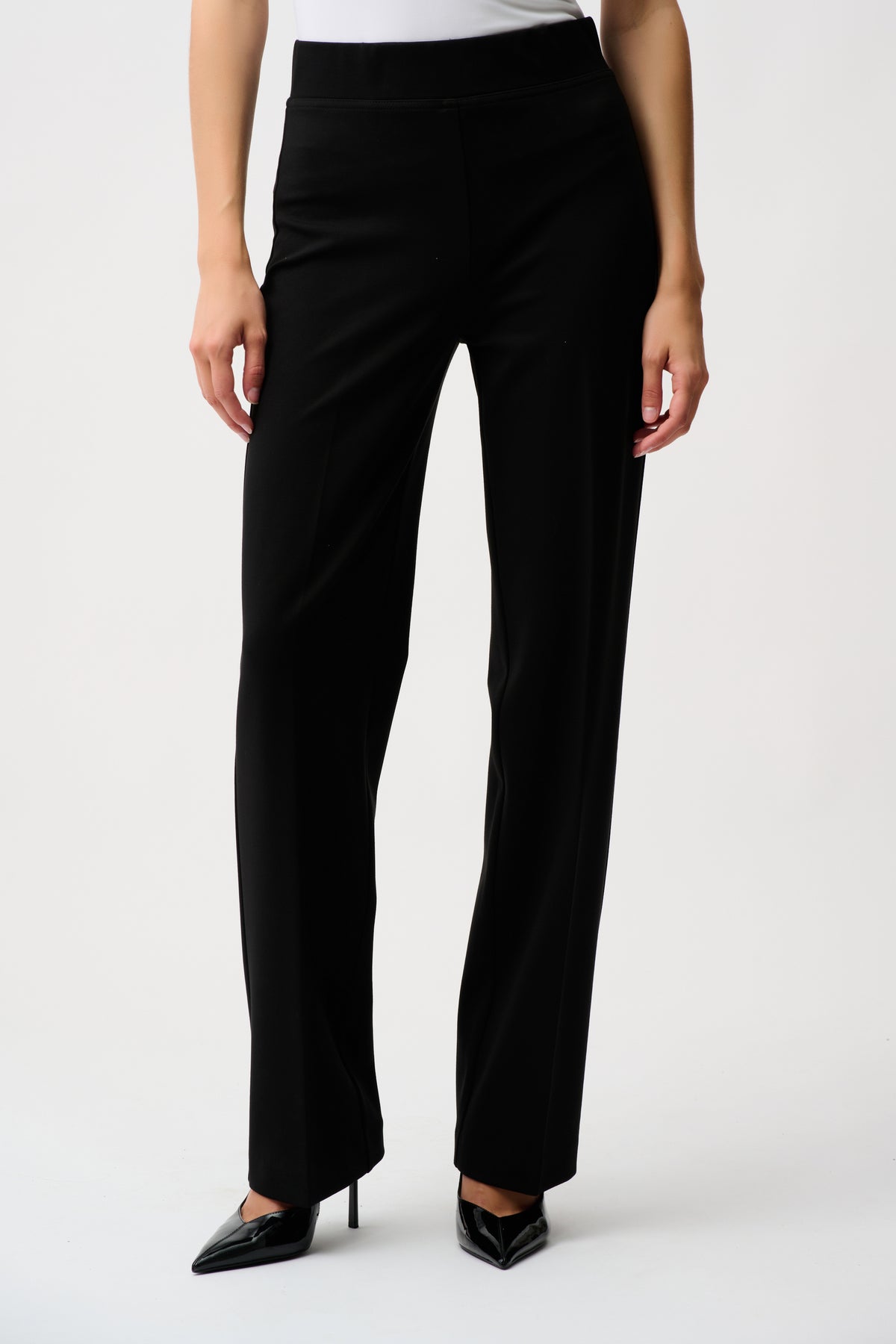 Joseph Ribkoff Black Heavy Knit Wide Leg Pull-On Pants