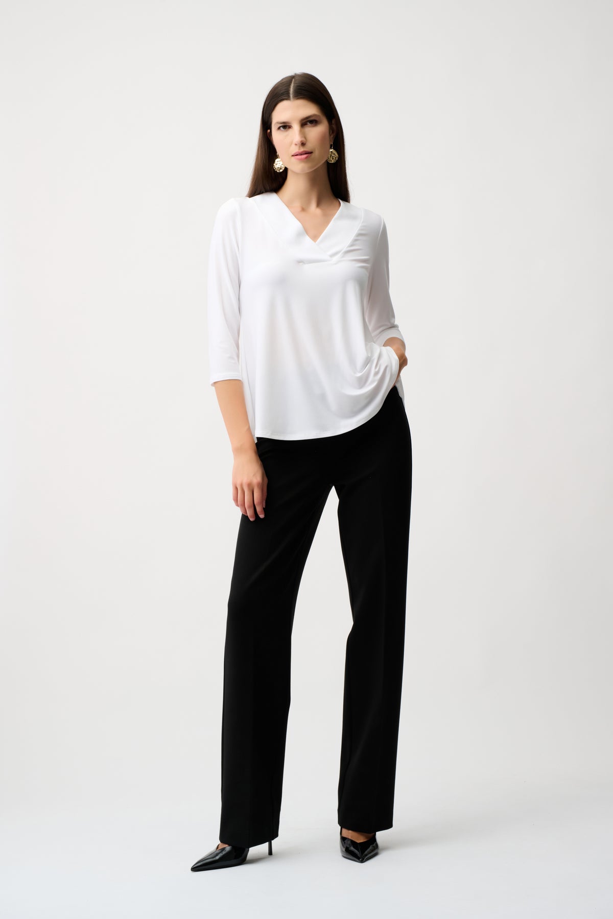 Joseph Ribkoff Black Heavy Knit Wide Leg Pull-On Pants