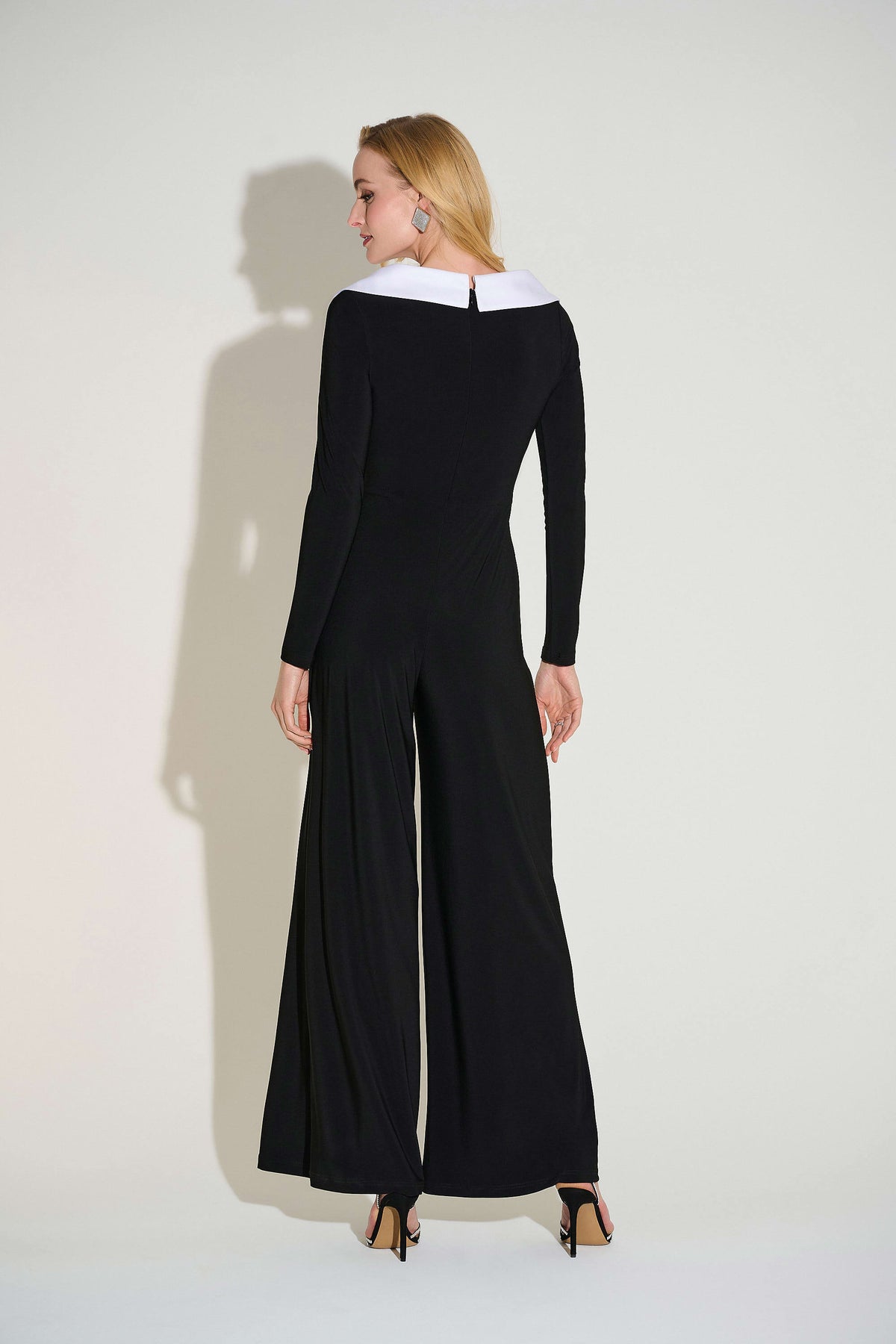 Joseph Ribkoff Black Vanilla Signature | Silky Knit &amp; Satin Wide Leg Jumpsuit