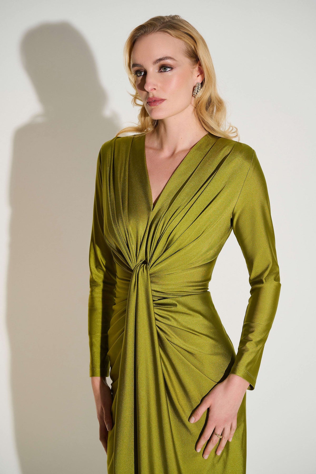 Joseph Ribkoff Fern Satin Effect Knit Draped V-Neck Sheath Dress