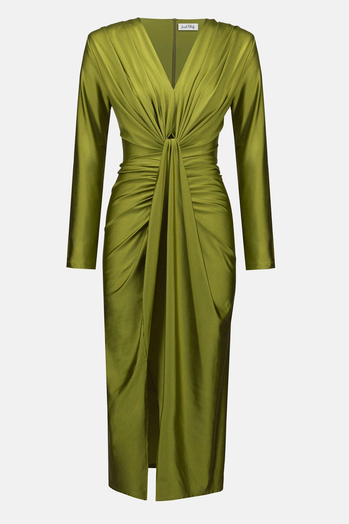 Joseph Ribkoff Fern Satin Effect Knit Draped V-Neck Sheath Dress