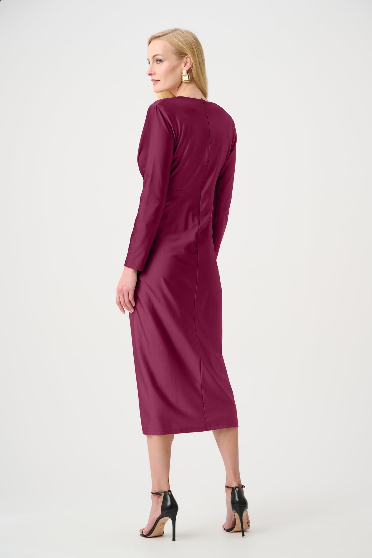 Joseph Ribkoff Berry Burst Signature | Satin Effect Knit Draped V-Neck Sheath Dress