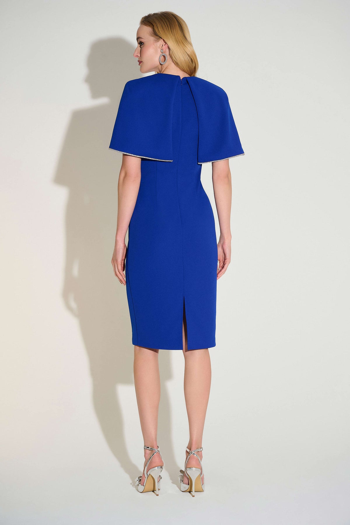 Joseph Ribkoff Royal Sapphire Scuba Crepe Sheath Dress with Cape