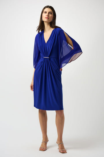 Joseph Ribkoff Royal Sapphire Silky Knit & Chiffon Sheath Dress