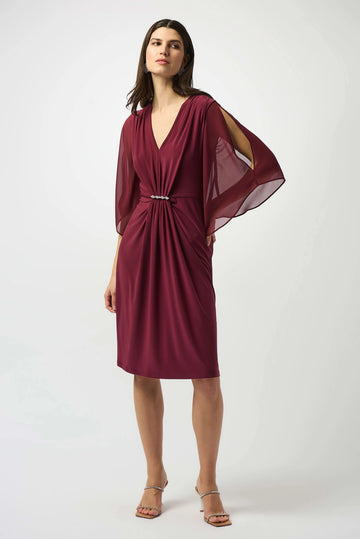 Joseph Ribkoff Merlot   Signature Silky Knit & Chiffon Sheath Dress