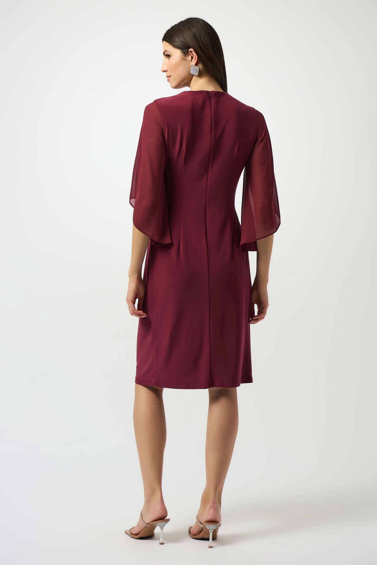 Joseph Ribkoff Merlot   Signature Silky Knit &amp; Chiffon Sheath Dress
