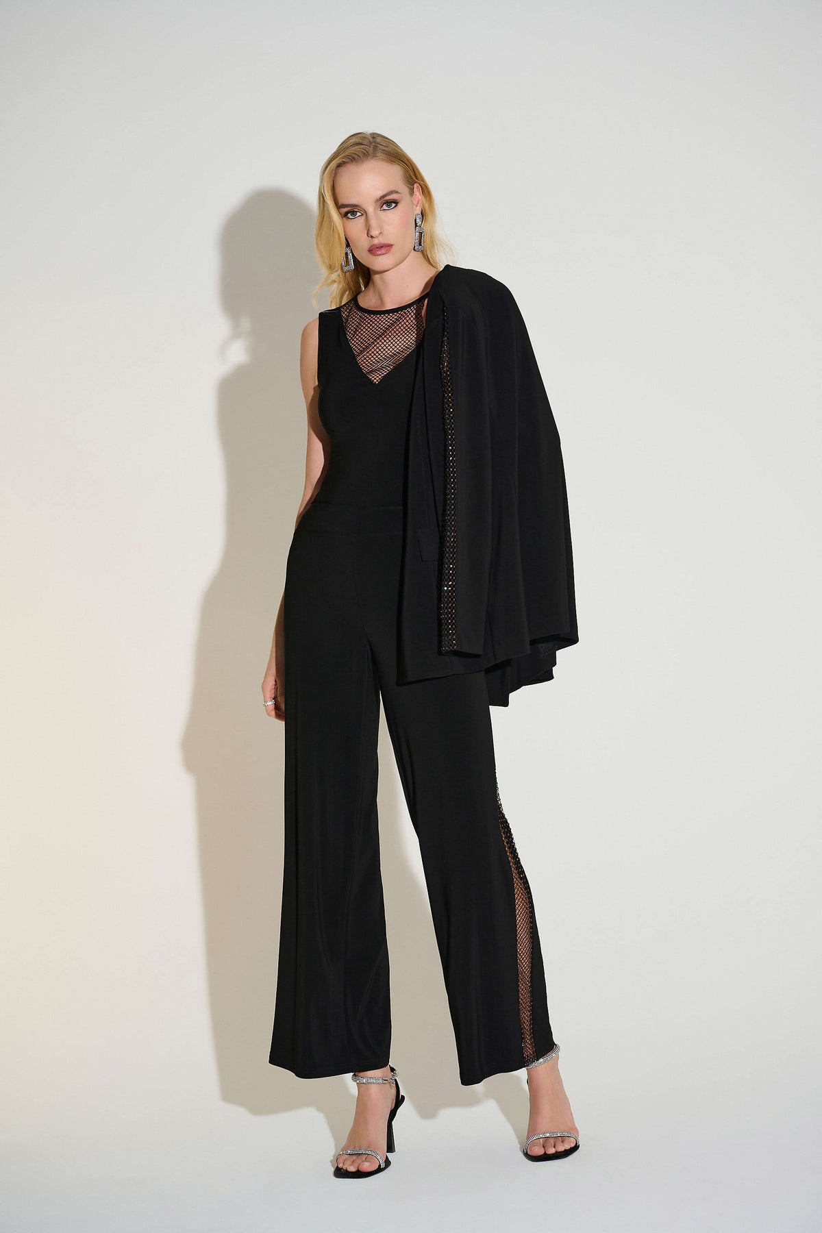 Joseph Ribkoff Black Signature | Silky Knit Wide Leg Pants with Rhinestone Detail