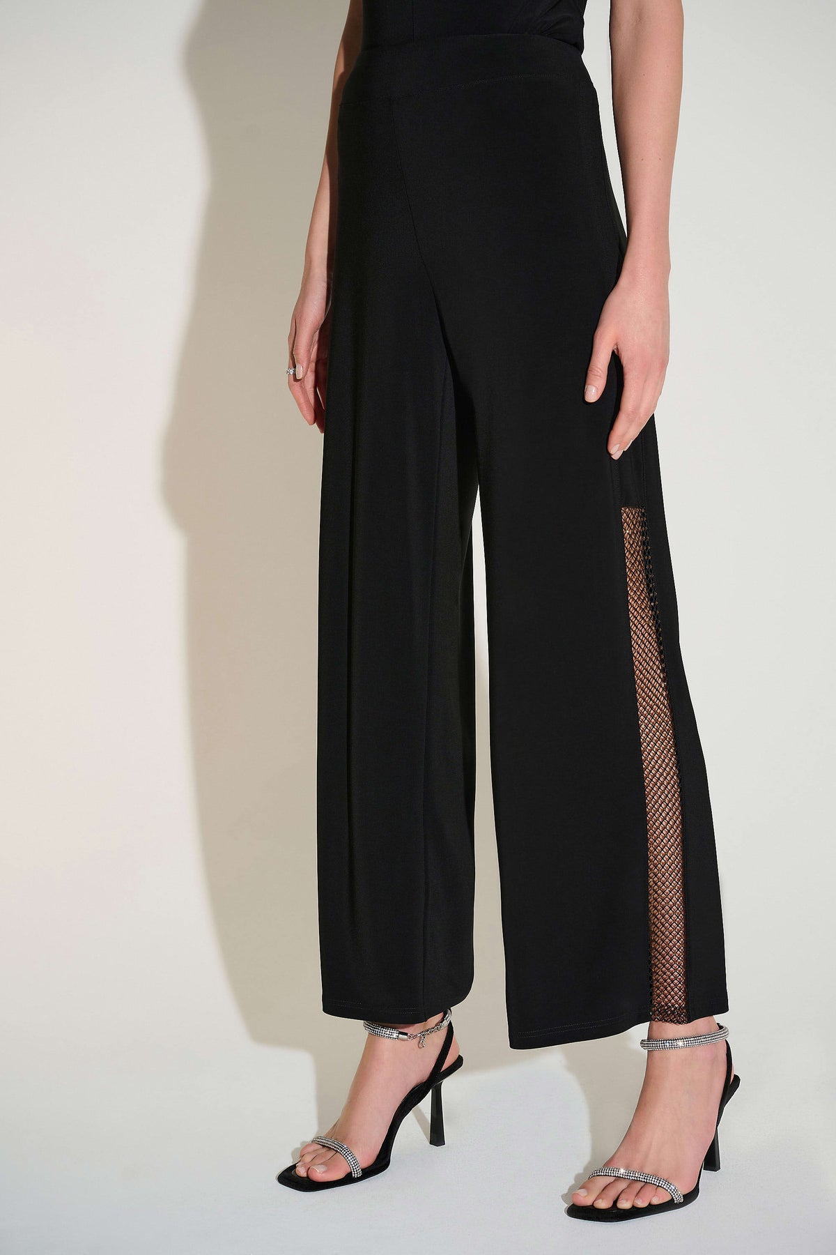 Joseph Ribkoff Black Signature | Silky Knit Wide Leg Pants with Rhinestone Detail