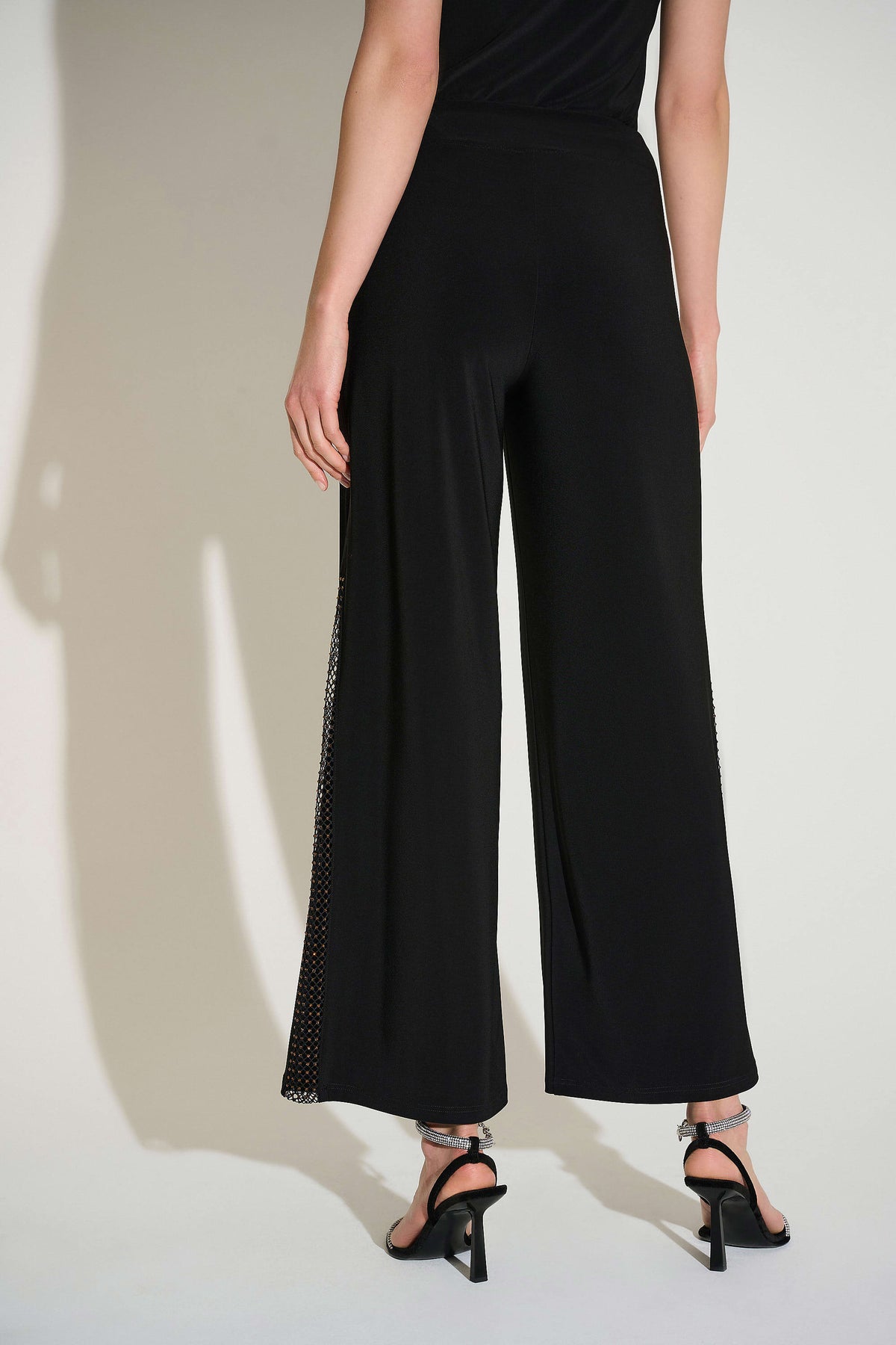 Joseph Ribkoff Black Signature | Silky Knit Wide Leg Pants with Rhinestone Detail