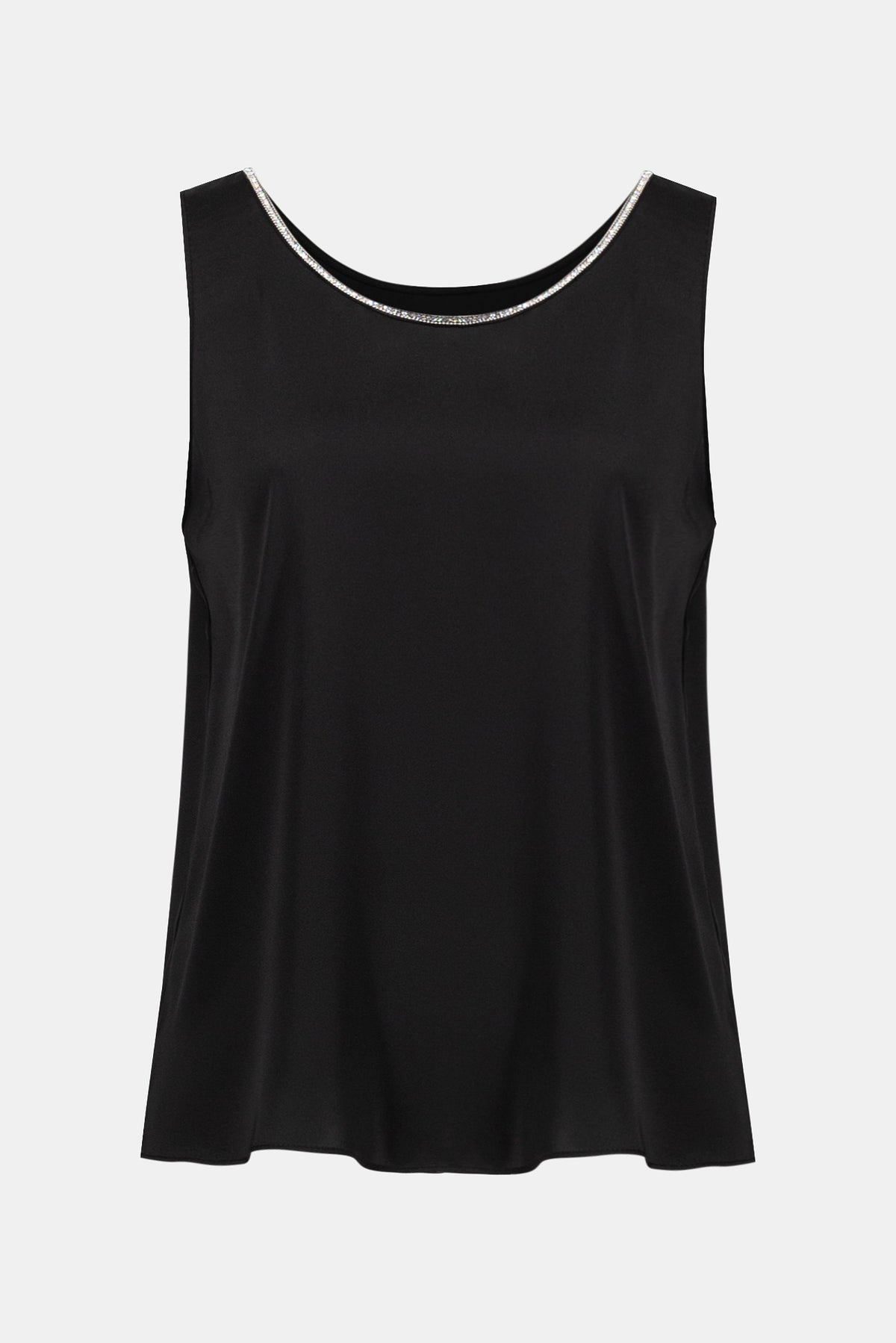 Joseph Ribkoff Black Signature | Recycled Satin Top with Rhinestone Trim