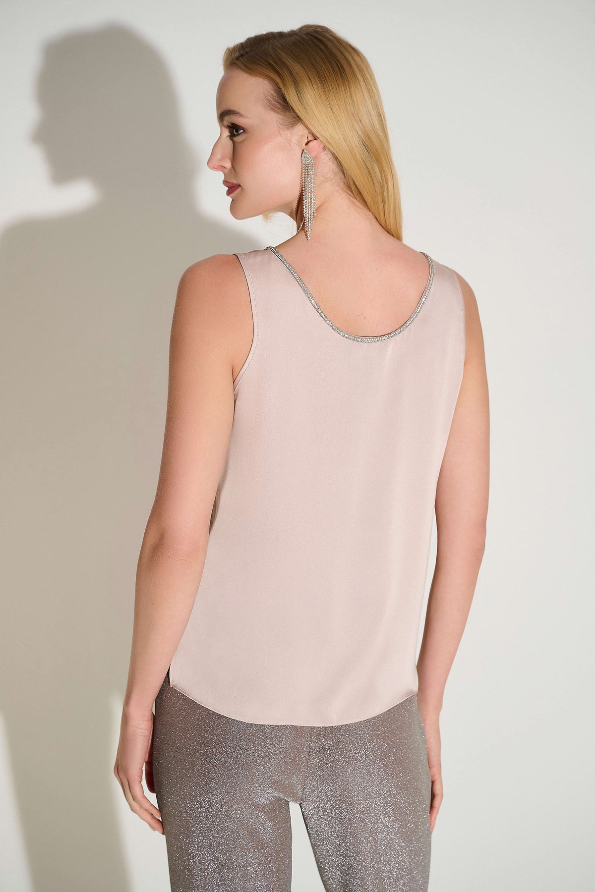 Joseph Ribkoff Sand Signature Recycled Satin Top with Rhinestone Trim