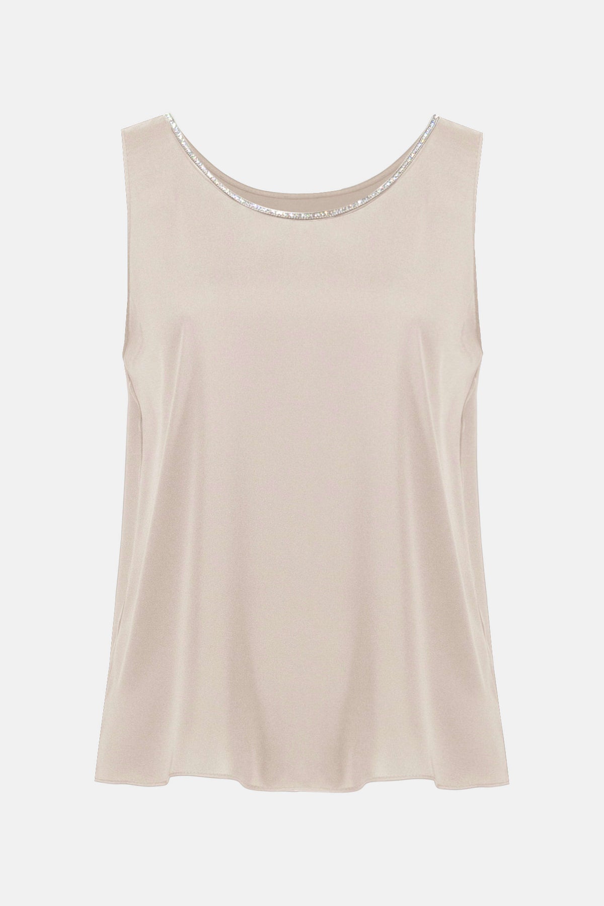 Joseph Ribkoff Sand Signature Recycled Satin Top with Rhinestone Trim