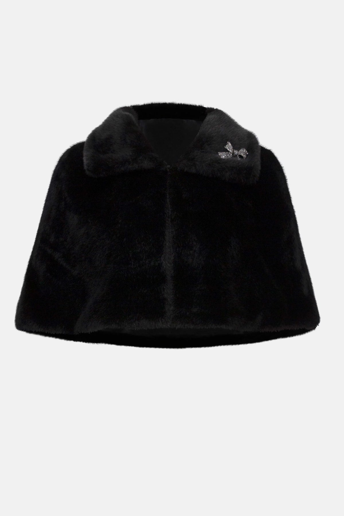 Joseph Ribkoff Black Signature | Faux Fur Cape with Crystal Brooch