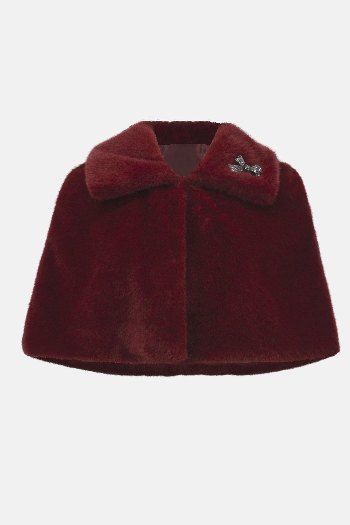 Joseph Ribkoff Merlot Signature | Faux Fur Cape with Crystal Brooch