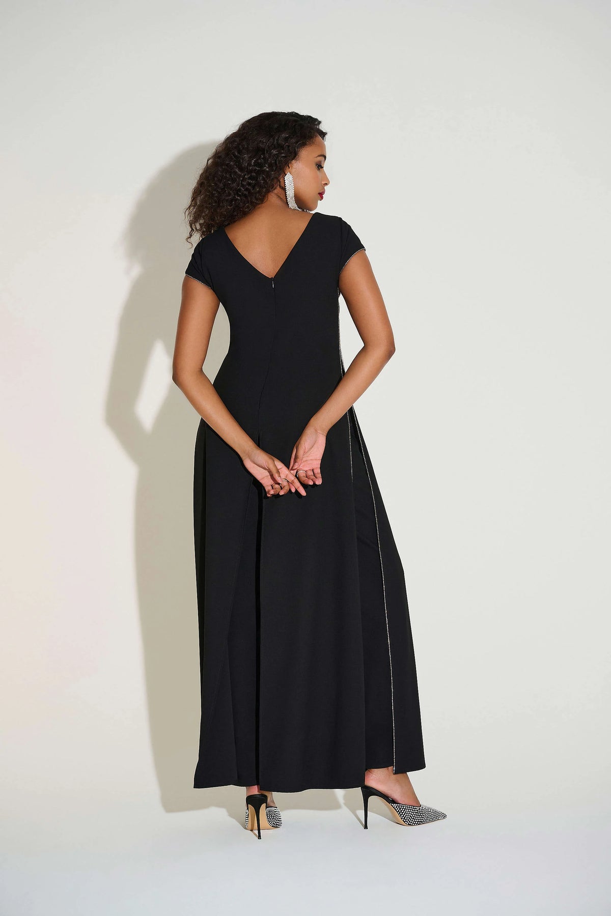 Joseph Ribkoff Black Signature | Woven Wide Leg Jumpsuit with Rhinestone Detail