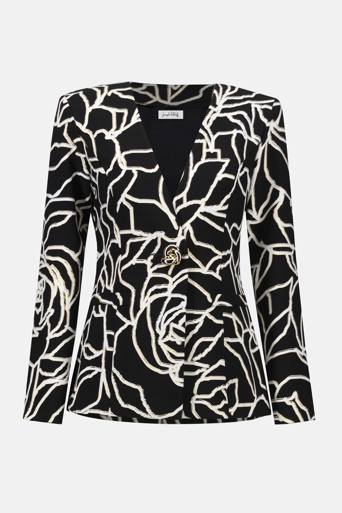 Joseph Ribkoff Black/Vanilla Signature | Lux Twill Foiled Floral Blazer