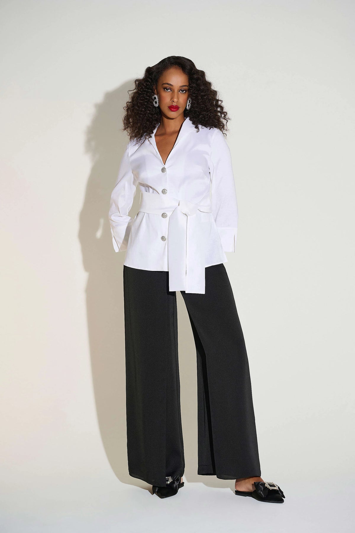 Joseph Ribkoff Signature | Satin Wide Leg Pants with Front Overlay