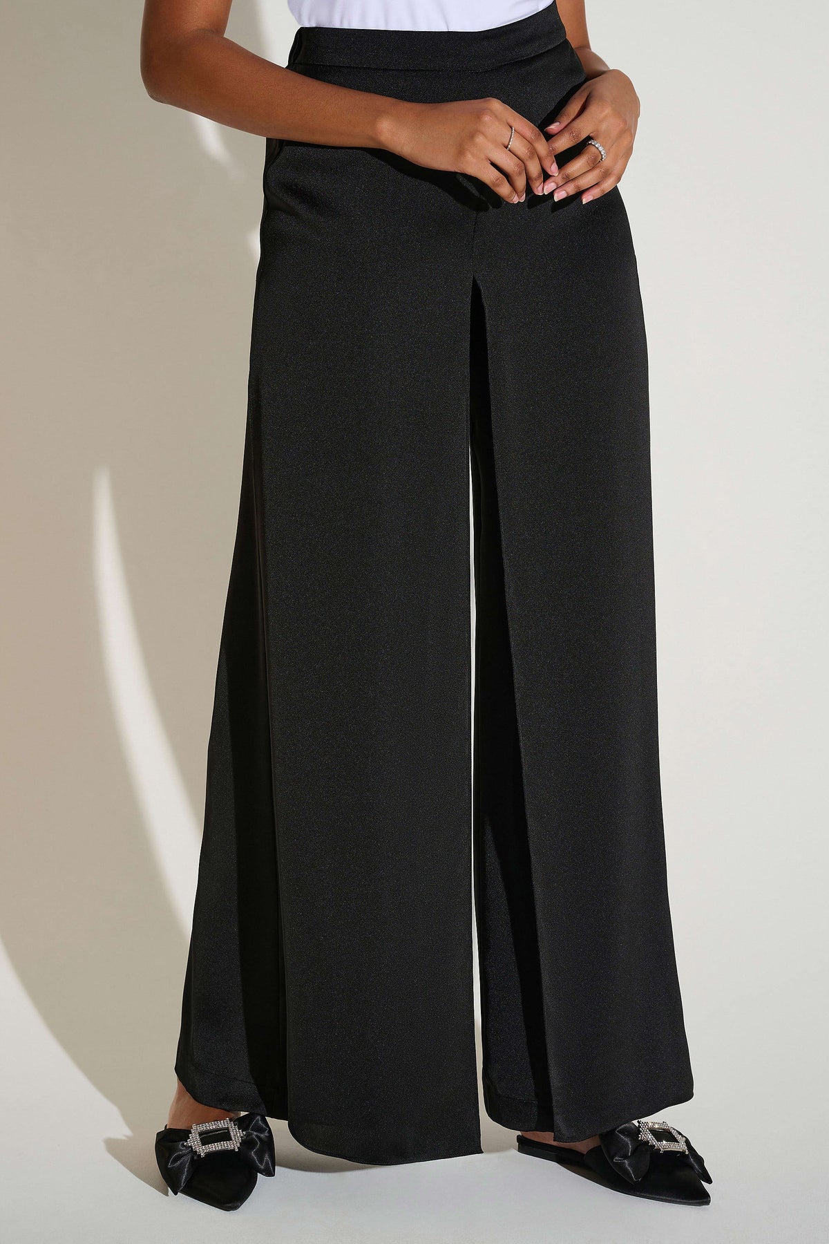Joseph Ribkoff Signature | Satin Wide Leg Pants with Front Overlay