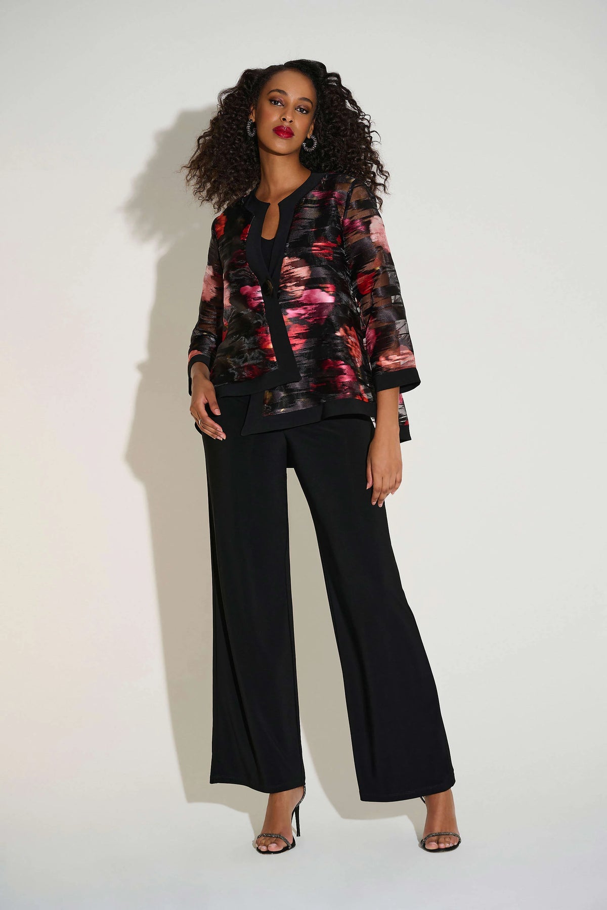Joseph Ribkoff Signature | Organza &amp; Silky Knit Floral Swing Jacket