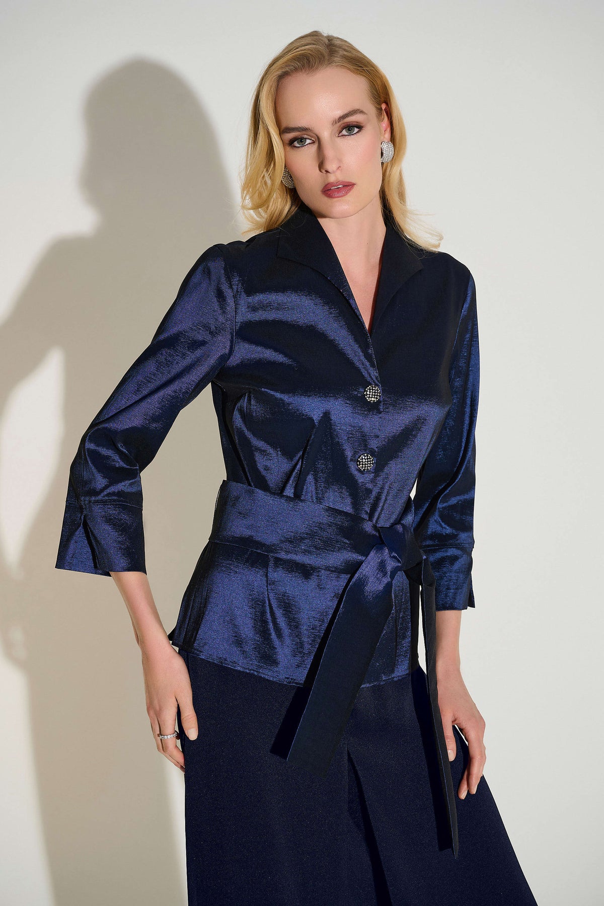 Joseph Ribkoff Midnight Blue Signature Stretch Taffeta Fitted Blouse