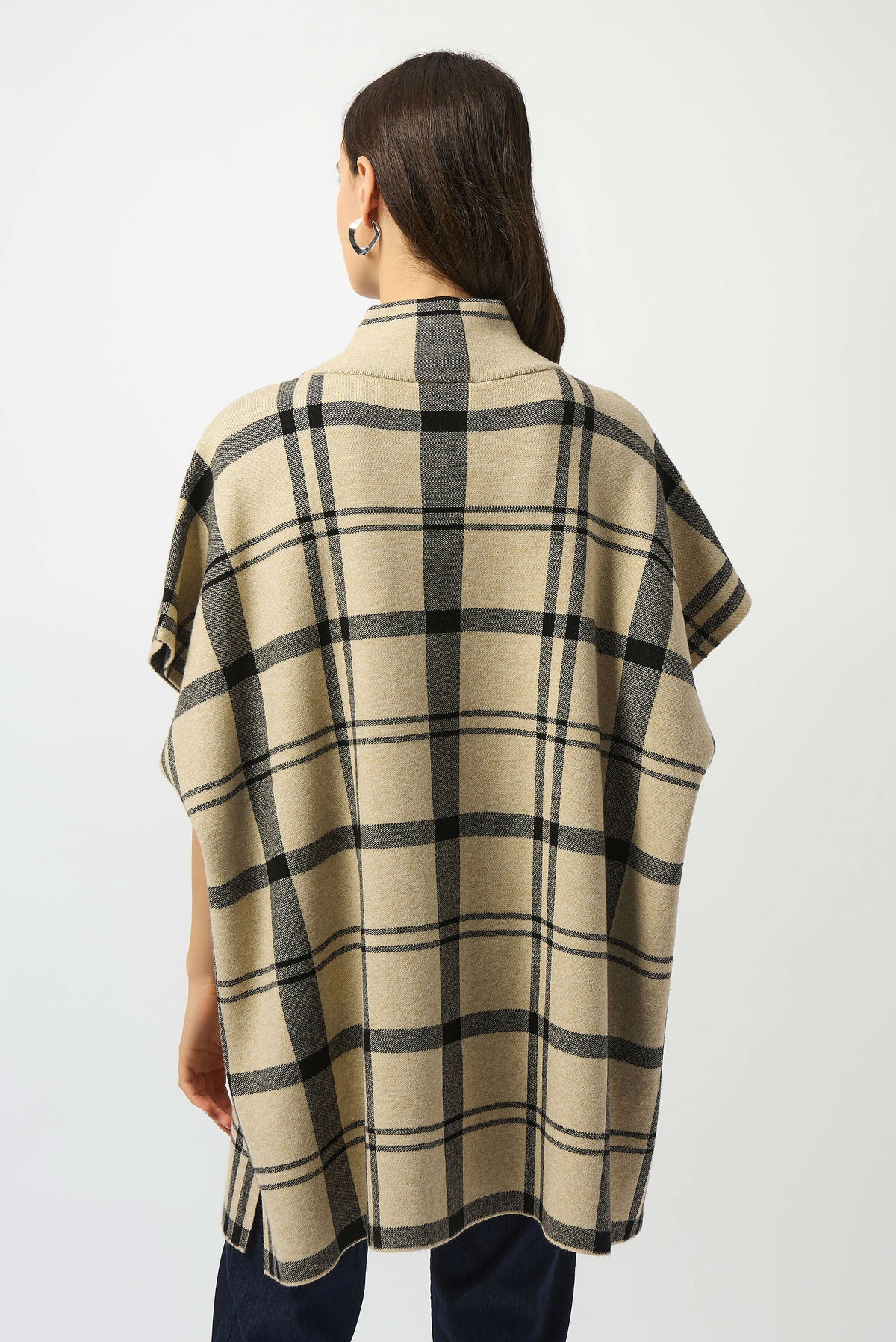 Joseph Ribkoff Jacquard Sweater Knit Plaid Poncho