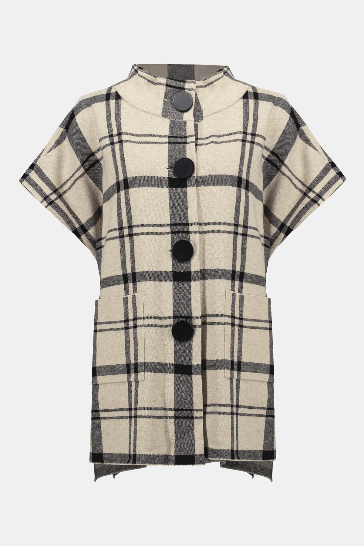 Joseph Ribkoff Jacquard Sweater Knit Plaid Poncho