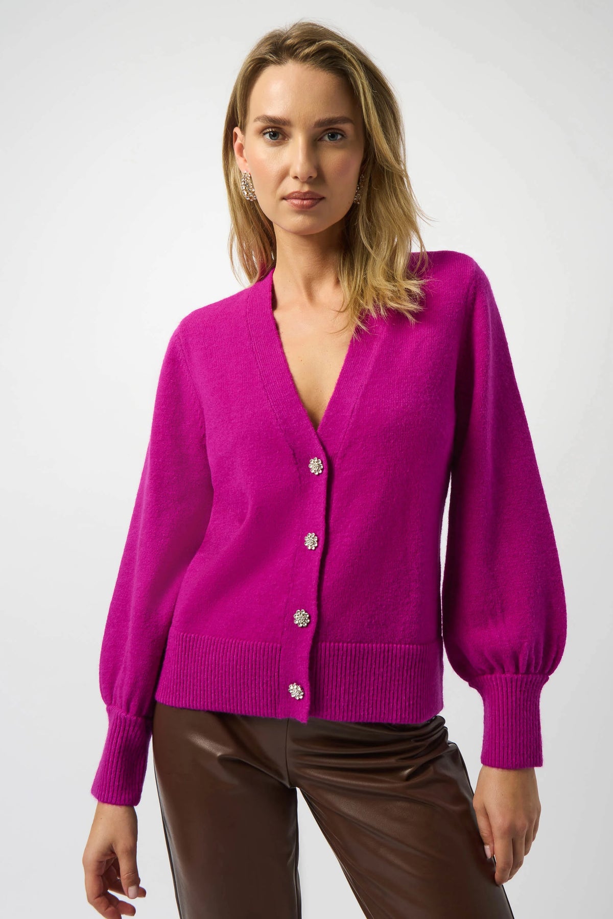 Joseph Ribkoff Sweater Knit Cardigan with Puff Sleeves