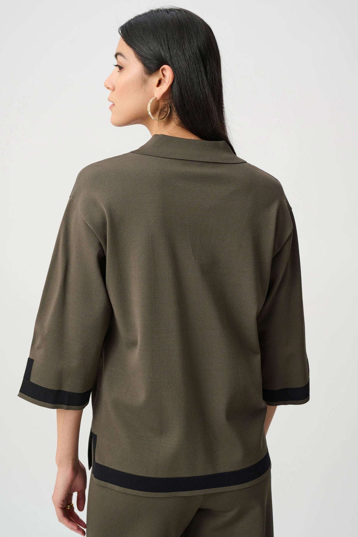 Joseph Ribkoff Avocado/Black Sweater Knit Colour Block Top