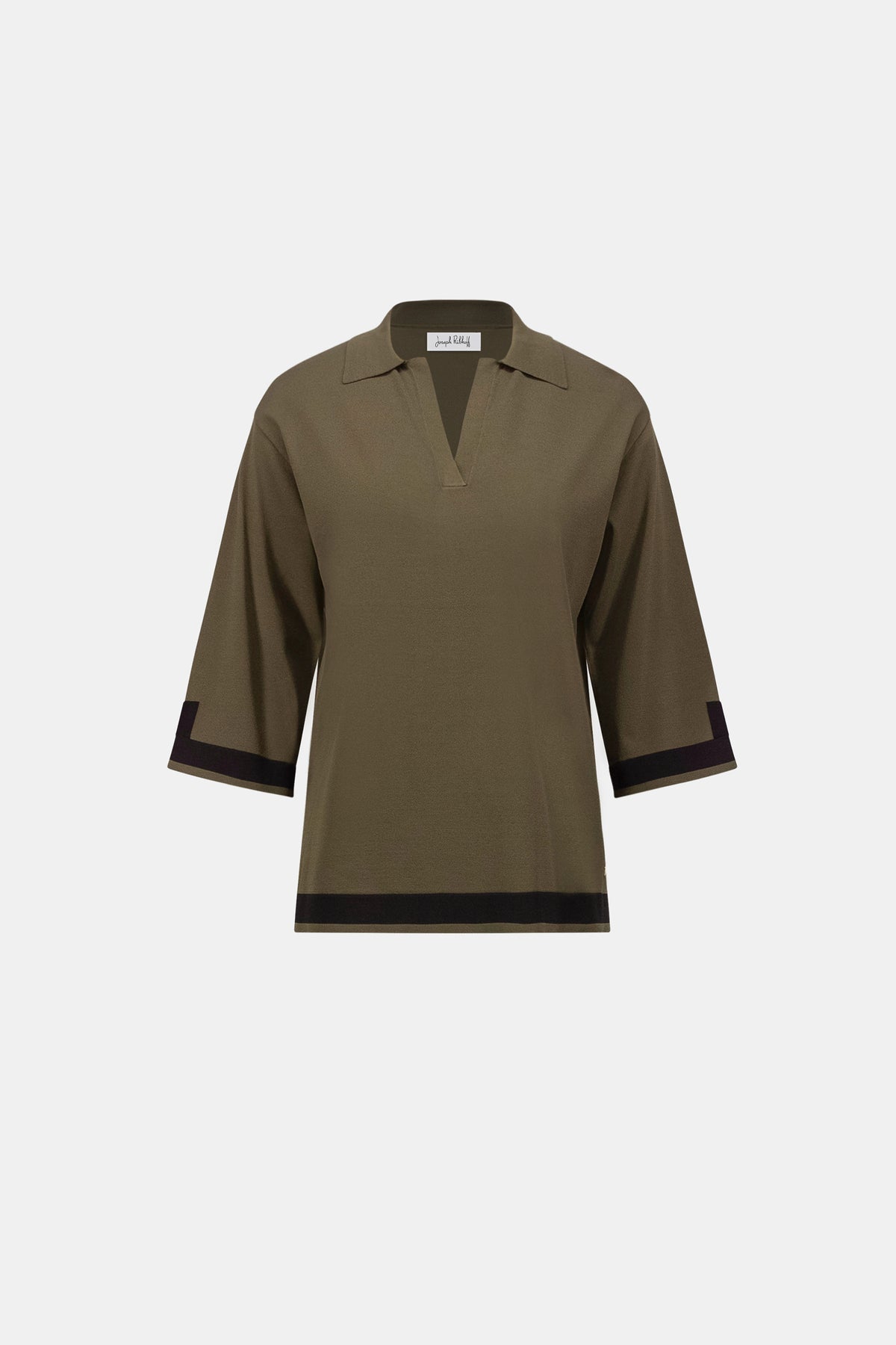 Joseph Ribkoff Avocado/Black Sweater Knit Colour Block Top