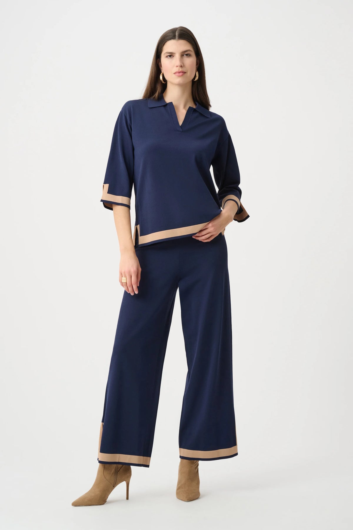Joseph Ribkoff Indigo Sweater Knit Colour Block Top