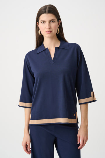 Joseph Ribkoff Indigo Sweater Knit Colour Block Top