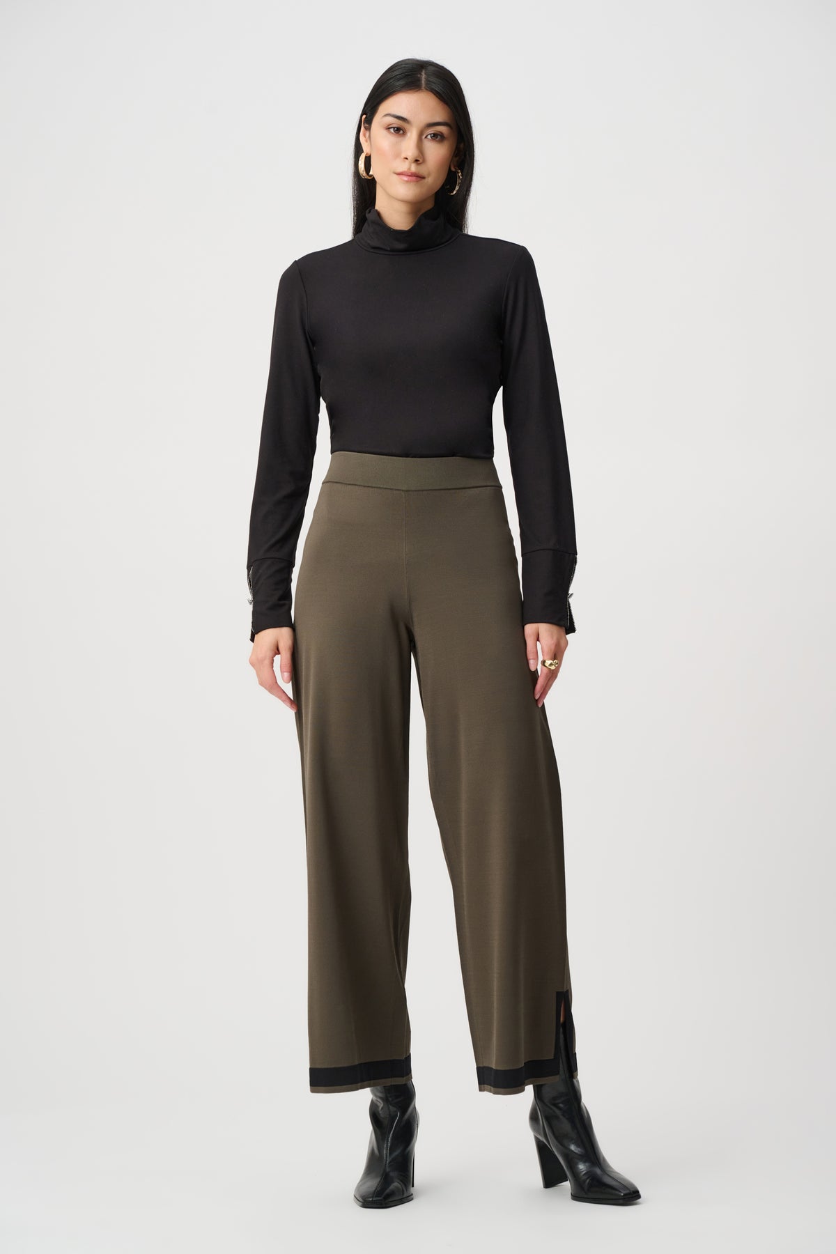Joseph Ribkoff PAvocado/Black Sweater Knit Colour Block Culotte Pants