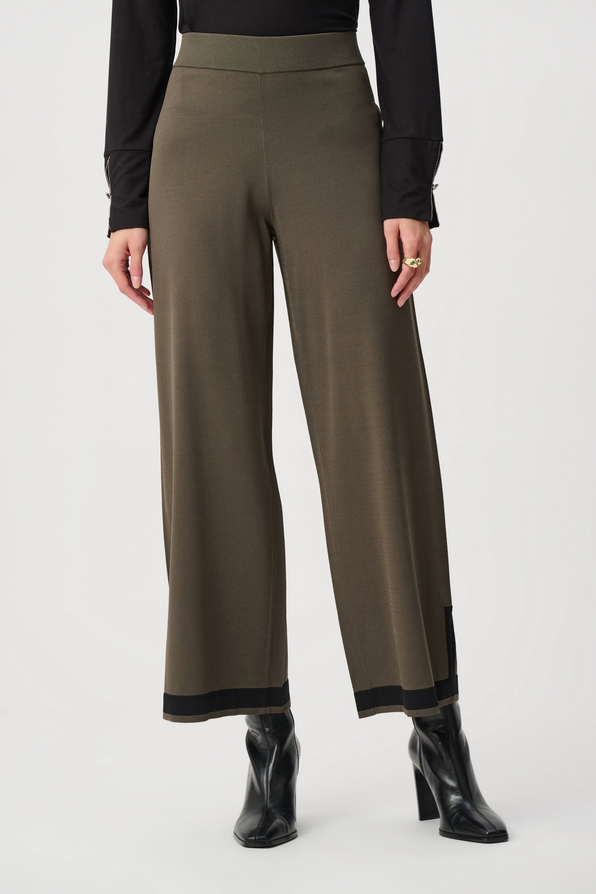 Joseph Ribkoff PAvocado/Black Sweater Knit Colour Block Culotte Pants