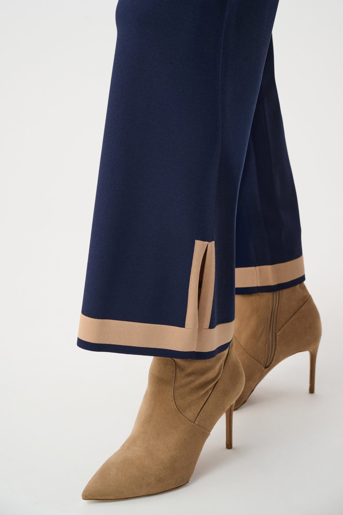 Joseph Ribkoff Indigo/Camel Sweater Knit Colour Block Culotte Pants