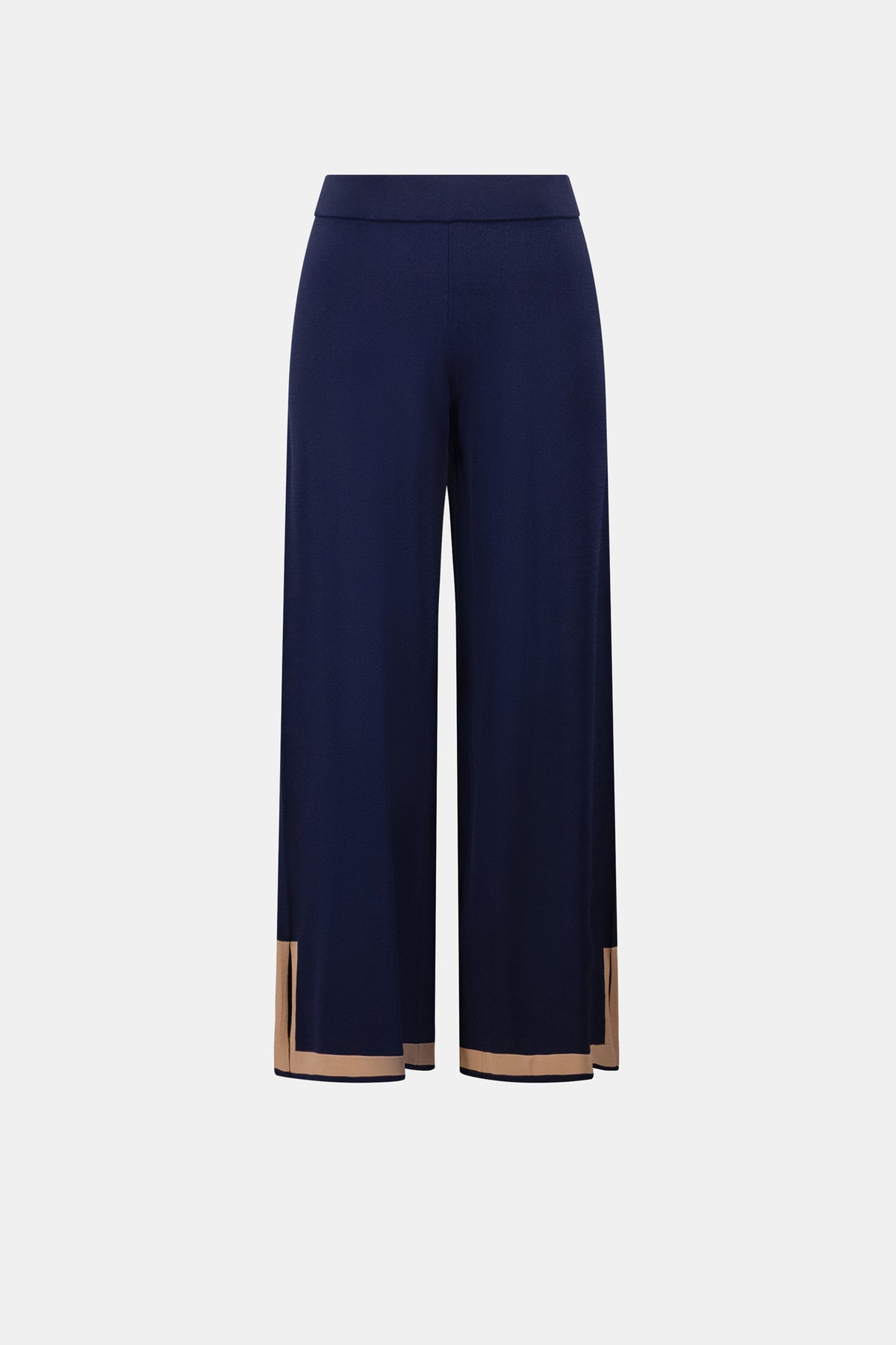 Joseph Ribkoff Indigo/Camel Sweater Knit Colour Block Culotte Pants