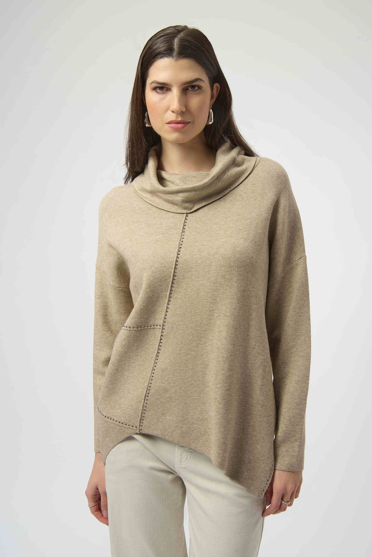 Joseph Ribkoff Oatmeal Melange Sweater Knit Asymmetrical Pullover
