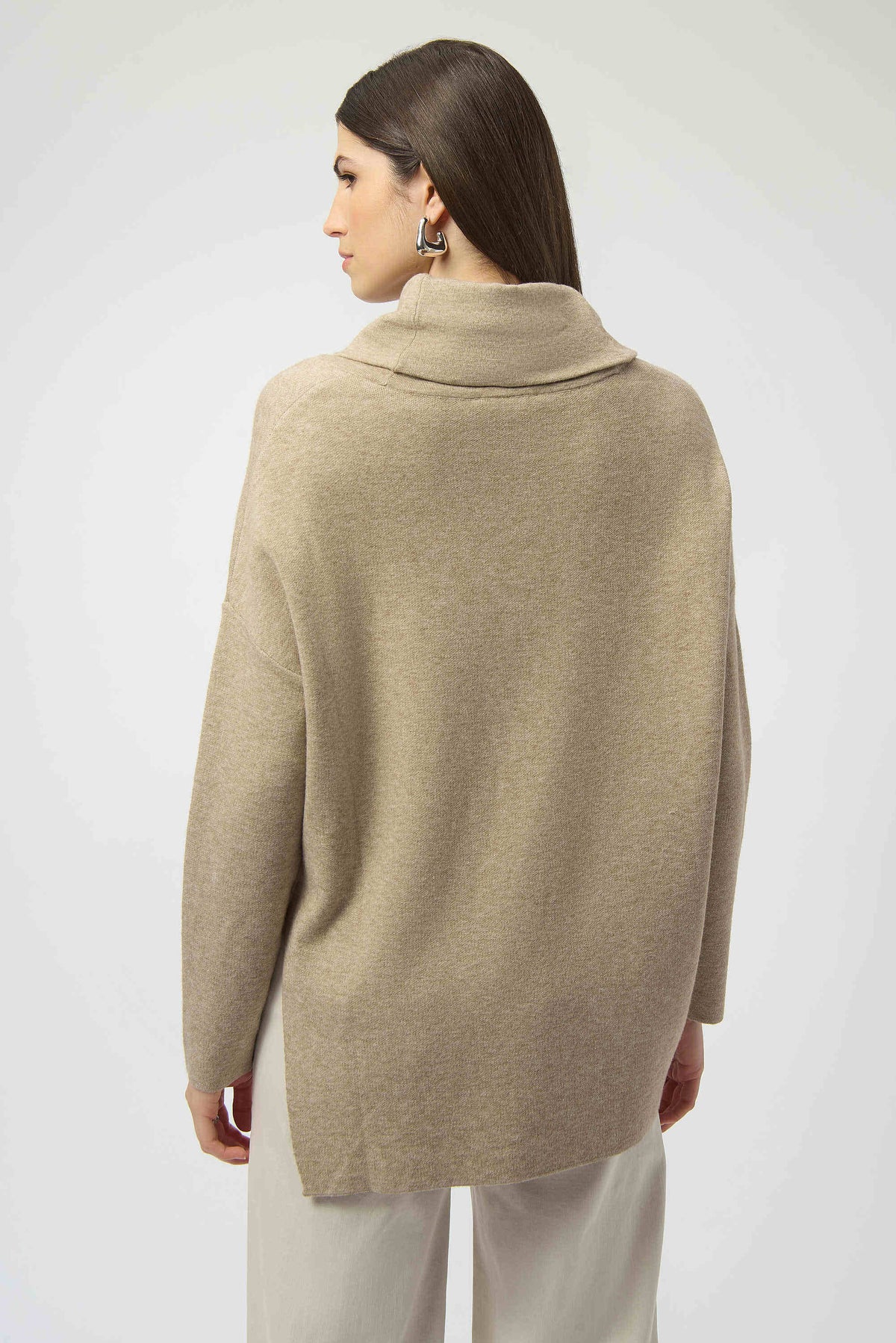 Joseph Ribkoff Oatmeal Melange Sweater Knit Asymmetrical Pullover