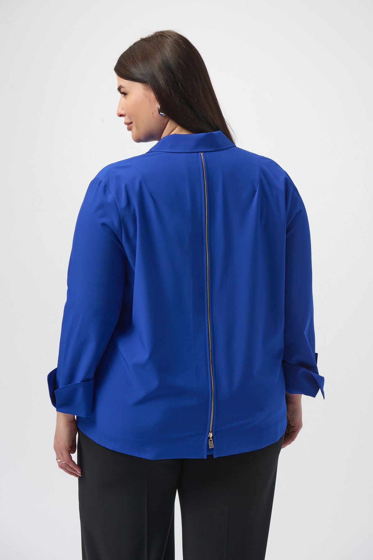 Joseph Ribkoff Royal Saphire Stretch Poplin Button-Front Boxy Blouse